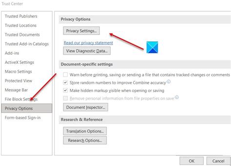 privacy settings applied microsoft word