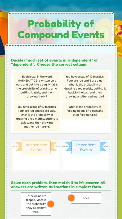 probability of compound events worksheet with answers pdf