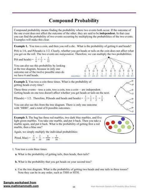 probability of compound events worksheet with answers pdf grade 7