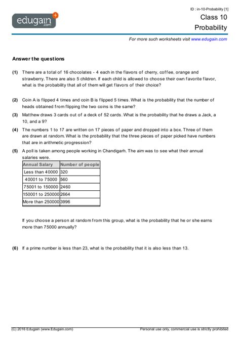 probability problems grade 10