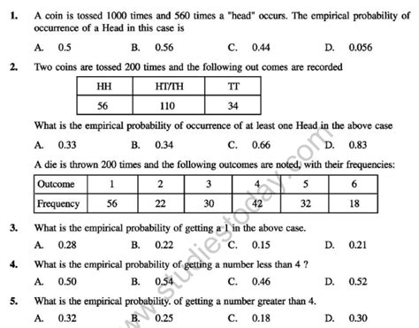 probability questions class 10 mcq