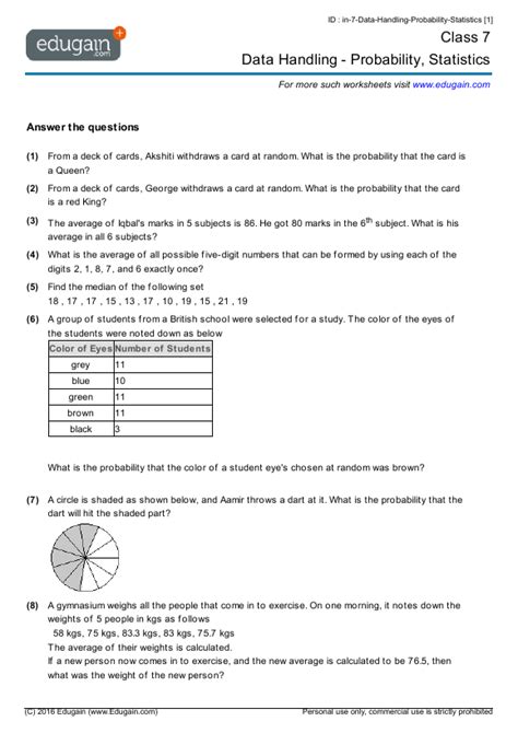probability worksheet with answers grade 7