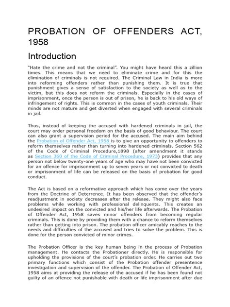 Famous Probation Of Offenders Act Notes More