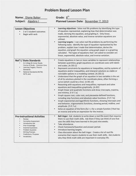 problem based learning lesson plan template