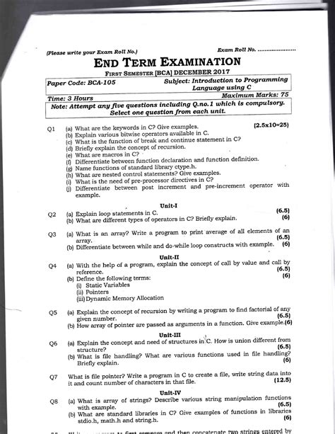 problem solving and programming in c question paper