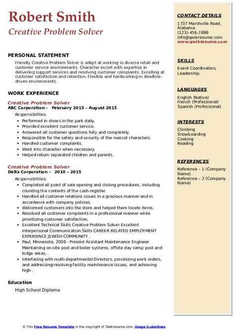 problem solving skills for cv