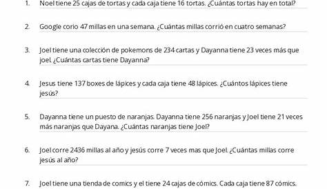 Quinto Grado Hojas de trabajo: Problemas de Multiplicación | Math Center