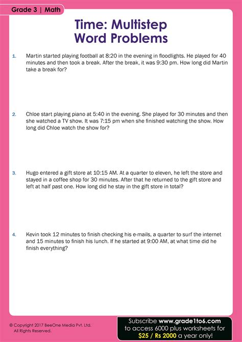 Problems On Time For Grade 3