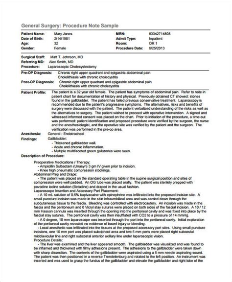 Procedure Note Example