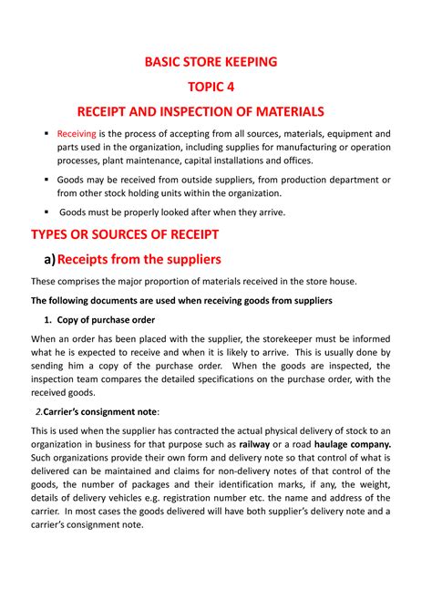Procedures Of Store Keeping