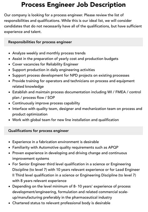 FREE 10+ Sample Process Engineer Job Description Templates in PDF
