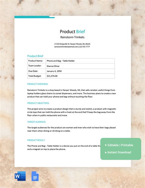 Product Briefs Examples