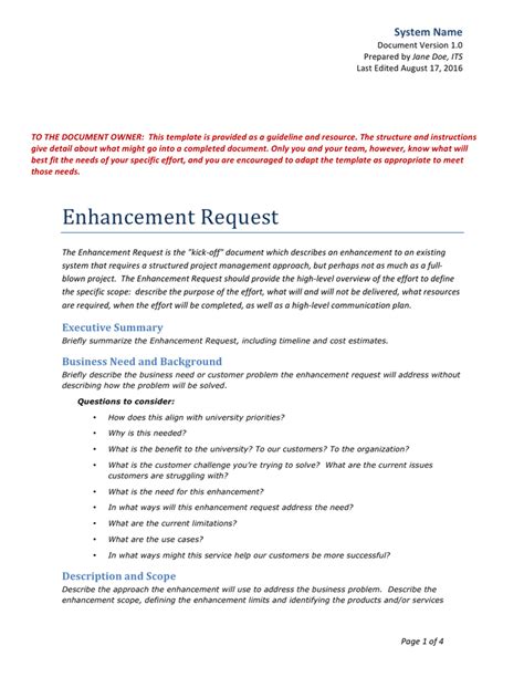Product Enhancement Request Template