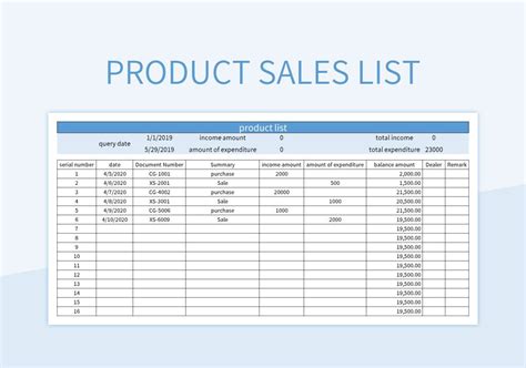 Product List In Excel