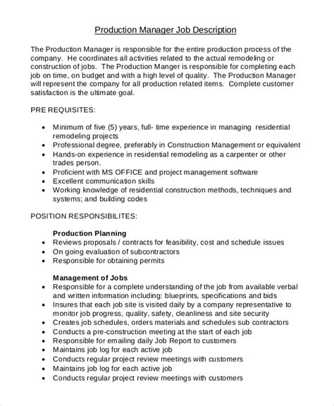 FREE 10+ Sample Production Manager Job Description Templates in PDF MS Word