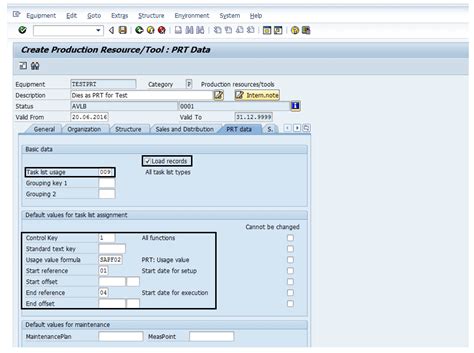 Production Resource Tools List Sap