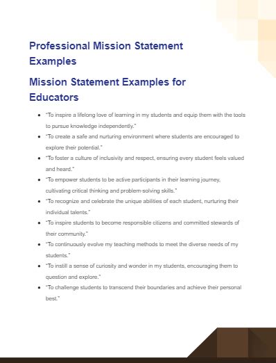 professional mission statement examples for work