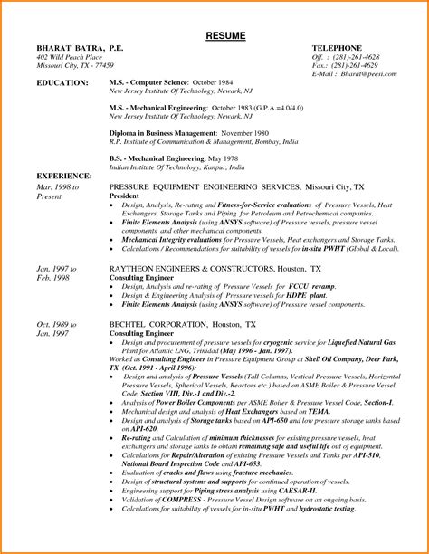 professional resume formats for engineers