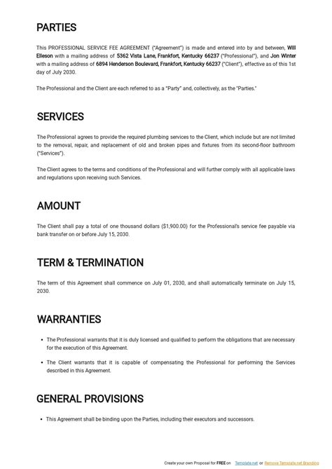 Professional Services Fee Agreement