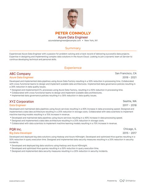 professional summary for azure data engineer