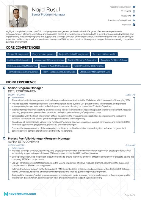 program manager description for resume