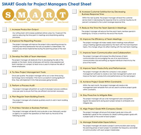 program manager yearly goals examples