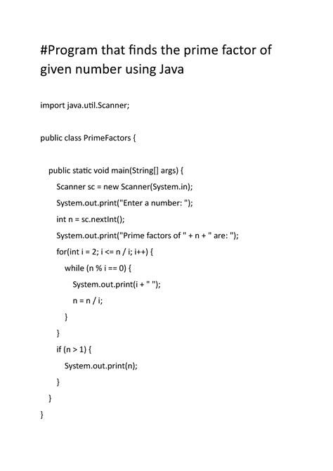 program to find prime factors of a number in java