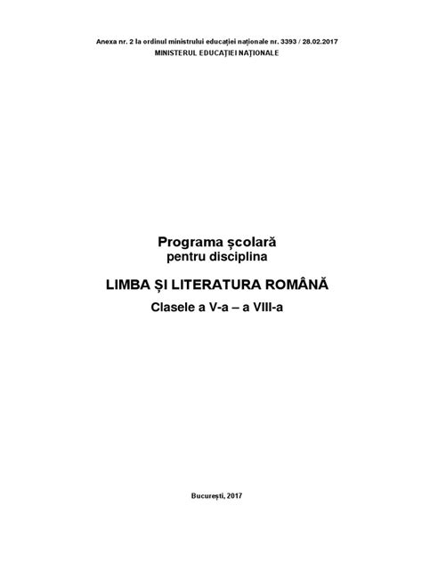 programa limba si literatura romana gimnaziu