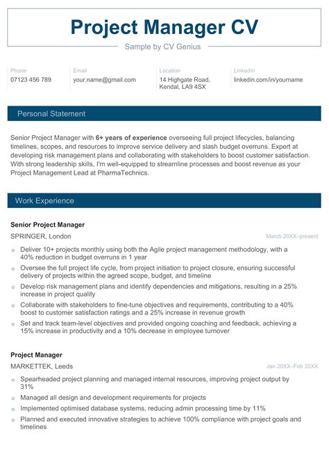 programme manager cv example uk