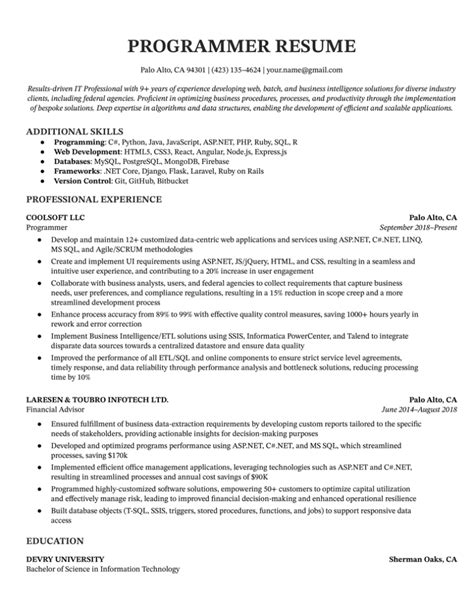 programmer resume sample