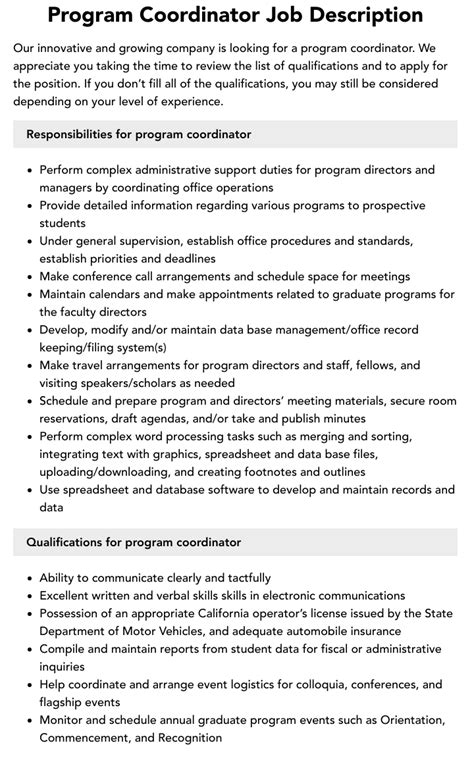 programming coordinator job description