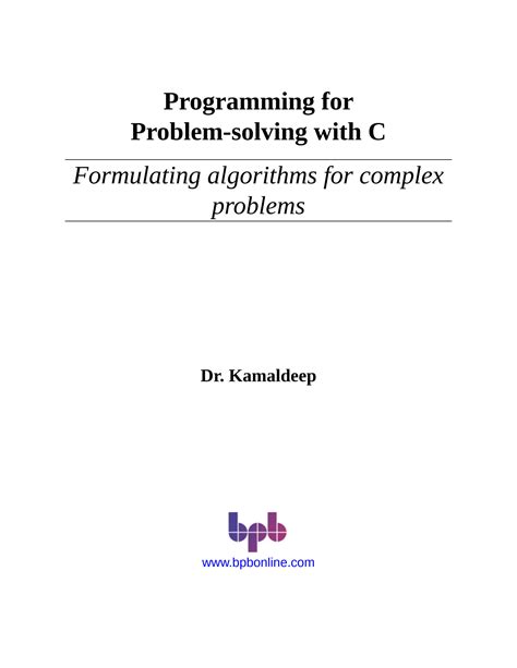 programming for problem solving with c formulating algorithms for complex problems pdf