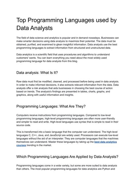 programming languages data analysts use