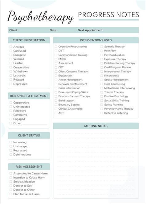 progress notes examples psychology