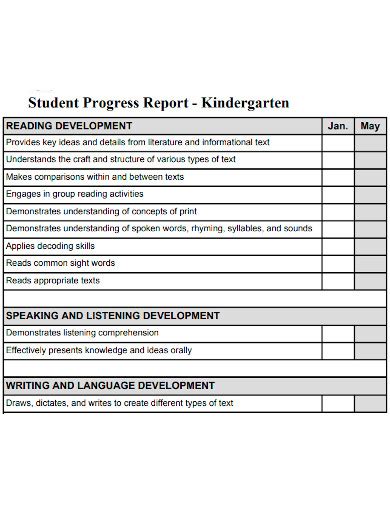 Progress Report Sample Kindergarten