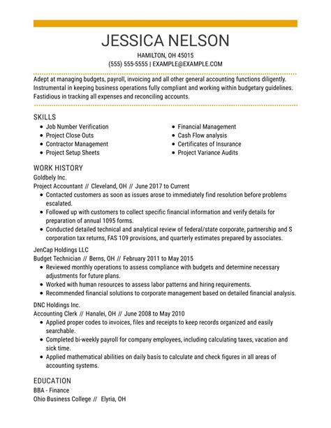Project Accountant Resume Sample Accountant Resumes