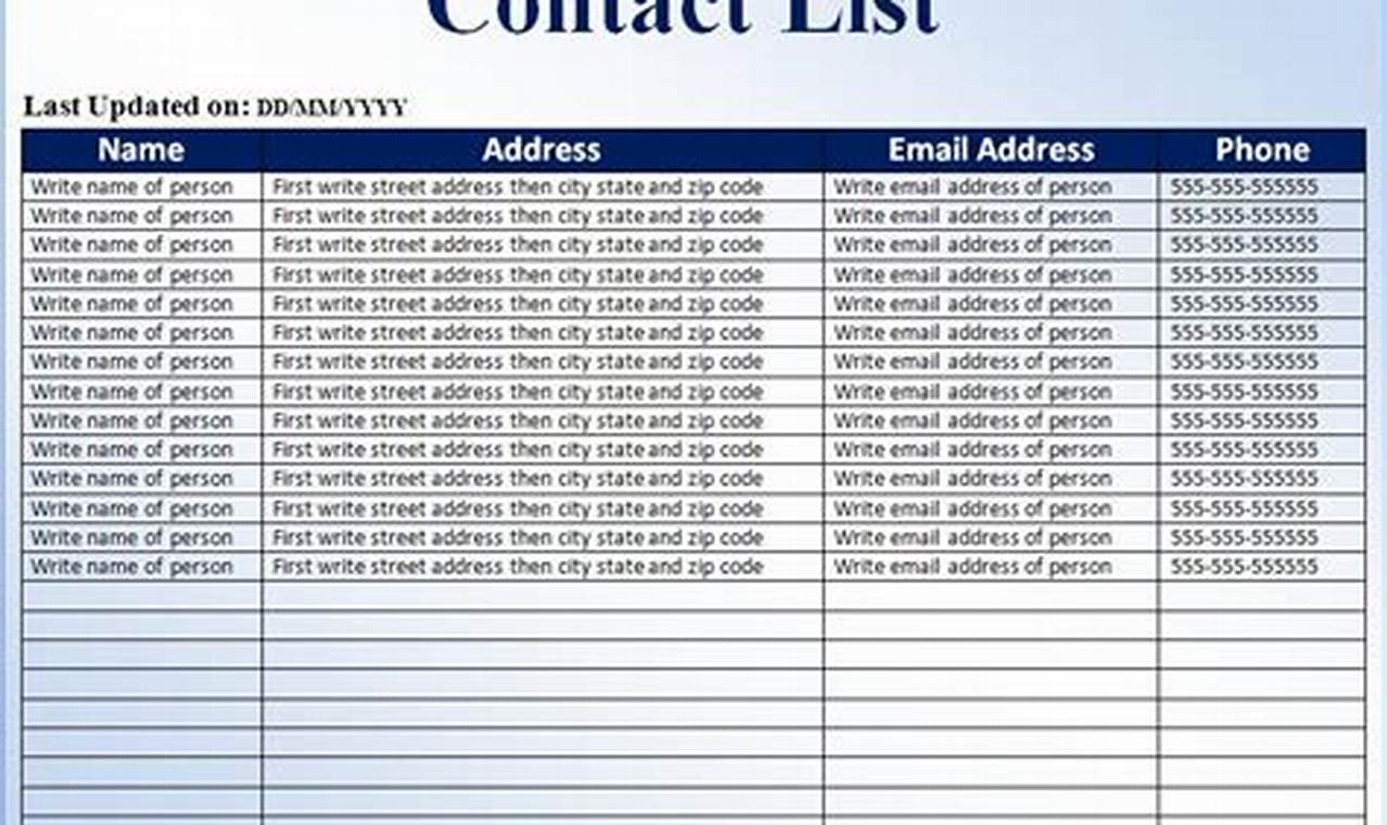 Project Management Contact List Template: A Comprehensive Guide