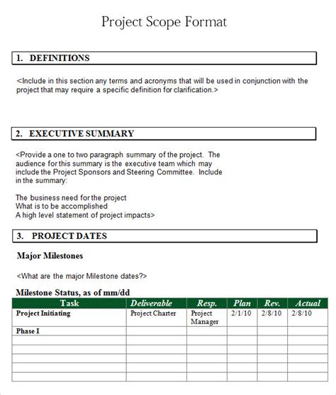 FREE 7+ Sample Project Scope Templates in PDF MS Word