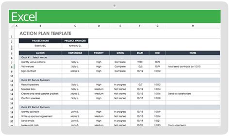 project action plan template excel free