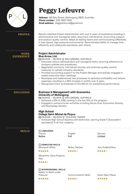 project administrator resume examples