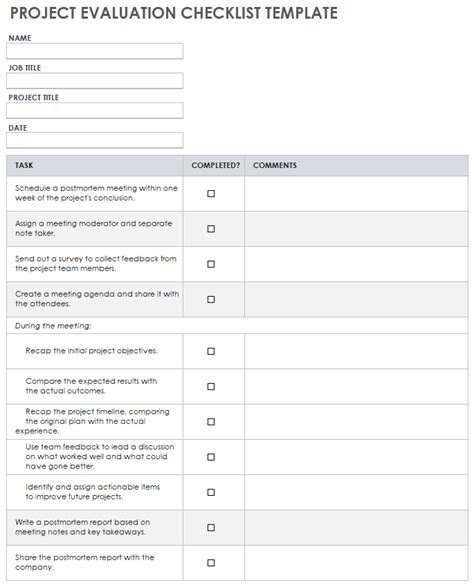 project analysis and evaluation template