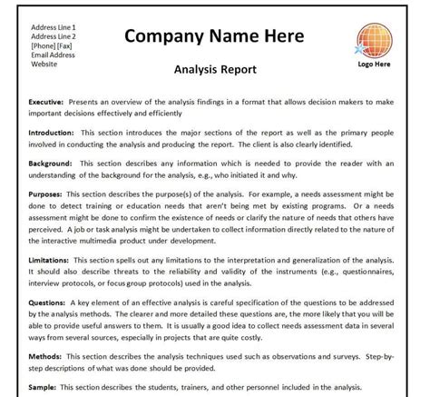 project analysis report example