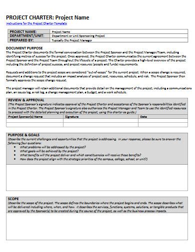 project charter examples for students