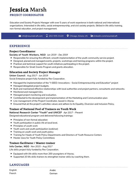 project coordinator cv examples