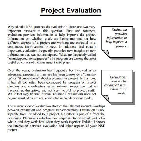 project evaluation template examples