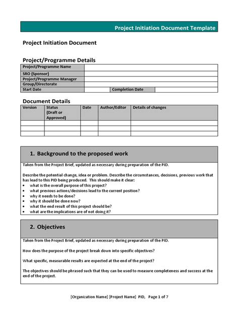 project initiation document scope example