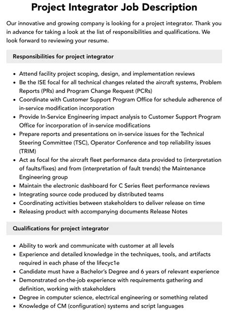 project integrator job description