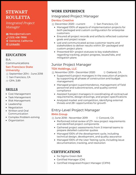 project management experience examples
