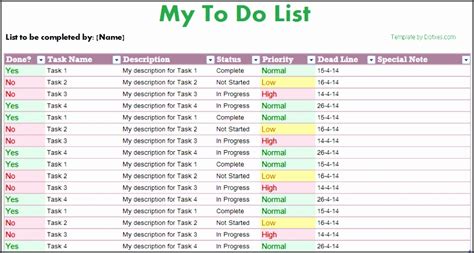 project management to do list template excel
