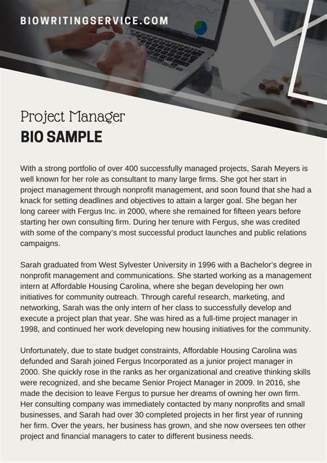 project manager bio examples